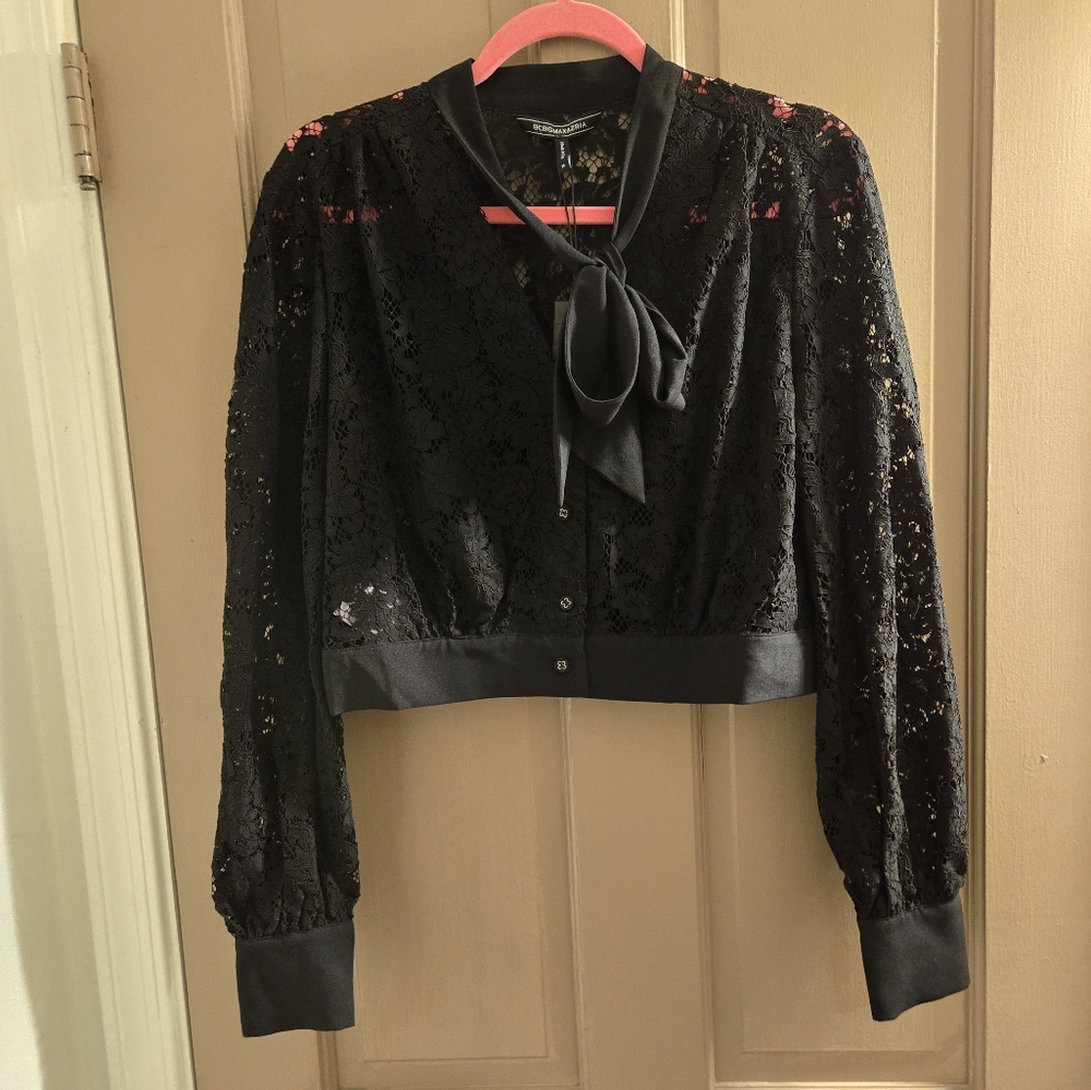 New with tags size Medium BCBG Maxazaria black lace blouse
